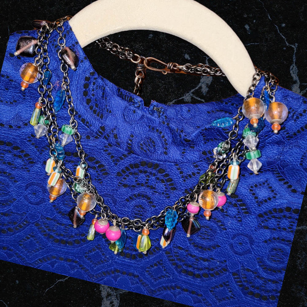 Pastels Colorful Charm Necklace Three Strand Jewelry